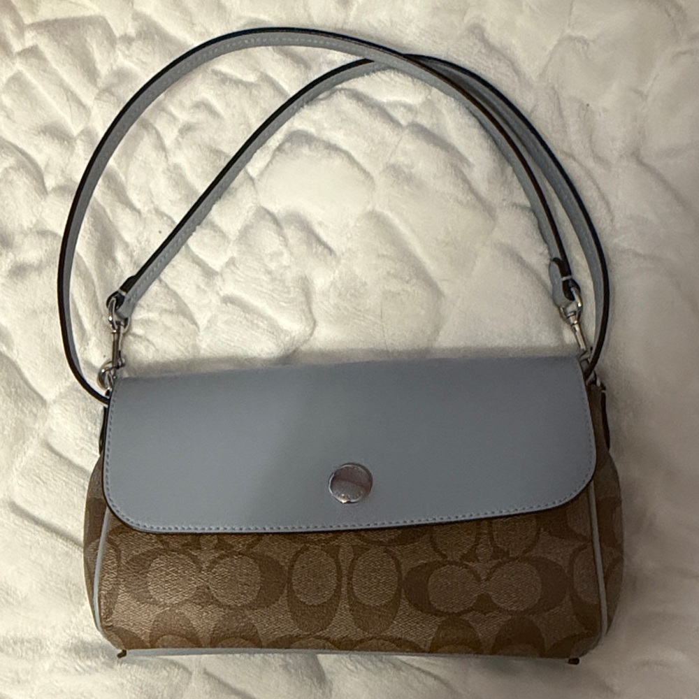 Coach Tan and Light Blue Women's Shoulder Bag